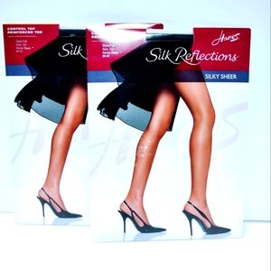 Hanes Silk Reflections Silky Sheer Control Top Pantyhose Size CD Barely Black